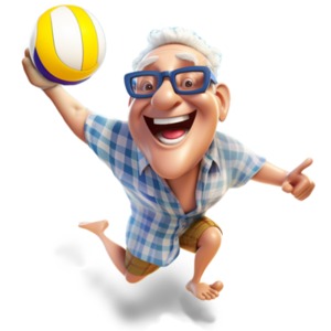 Active Senior Playing Volleyball Illustration PowerPoint clipart graphic preview.