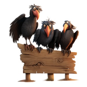 Three Crows Sitting on Sign PowerPoint clipart graphic preview.