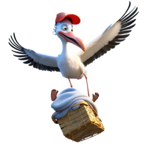 Delivery Stork with Basket of Joy PowerPoint clipart graphic preview.