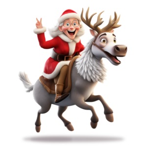 Festive Mrs. Claus Riding a Reindeer PowerPoint clipart graphic preview.