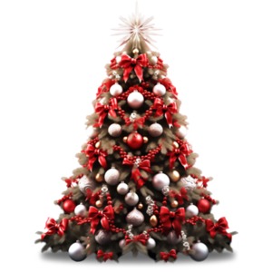 Red Decorated Christmas Tree Illustration PowerPoint clipart graphic preview.