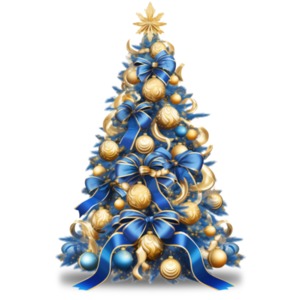Blue and Gold Christmas Tree Illustration PowerPoint clipart graphic preview.