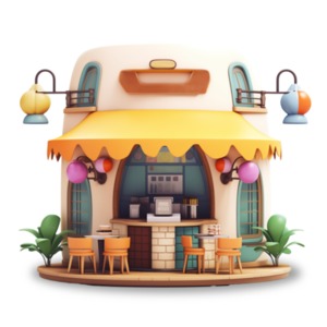 Cartoon Café 3D Illustration PowerPoint clipart graphic preview.