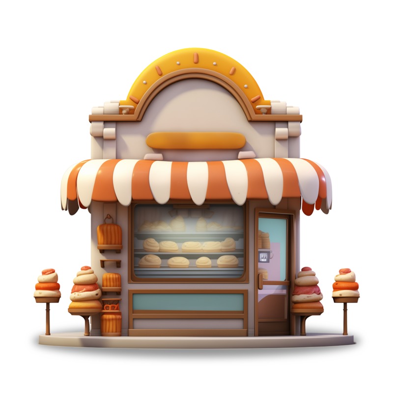 High-resolution clipart illustration of Small Bakery Store Clipart Image, designed for hospitality and restaurant menus, culinary arts marketing, and corporate catering event promotions.