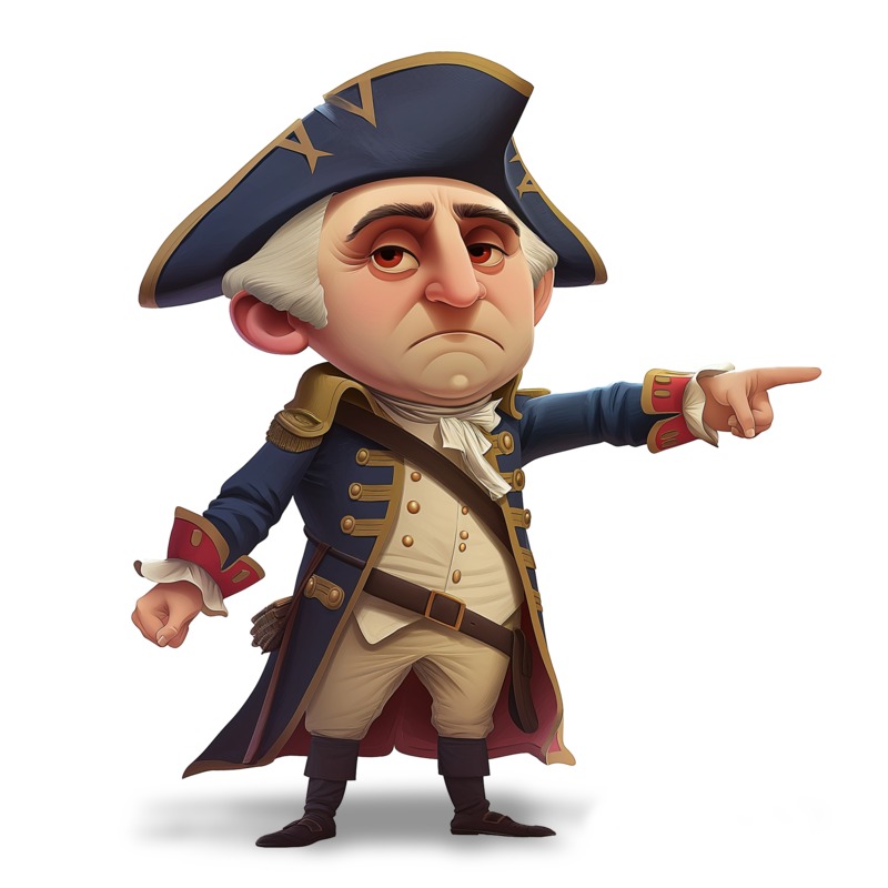 High-resolution clipart illustration of Cartoon George Washington Pointing, designed for creative multimedia presentations, dynamic visual storytelling, and professional content design.