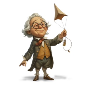 Benjamin Franklin Flying Kite PowerPoint clipart graphic preview.