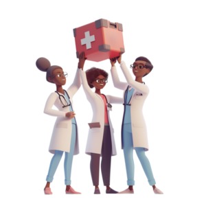Three Doctors Medical Teamwork PowerPoint clipart graphic preview.