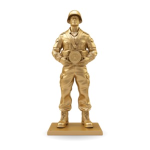 Gold Heroic Soldier Statue PowerPoint clipart graphic preview.