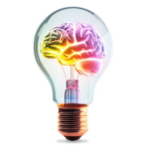 Colorful Light Bulb Brain PowerPoint clipart graphic preview.