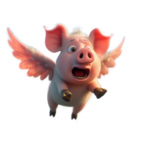 Scared Flying Pig Idiom PowerPoint clipart graphic preview.