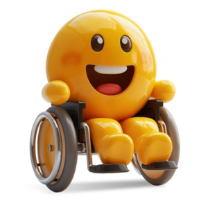 Happy Emoji in Wheelchair PowerPoint clipart graphic preview.