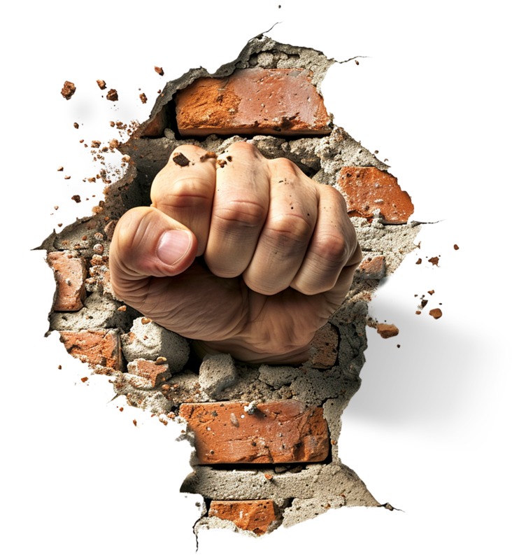 High-resolution clipart illustration of Fist Through a Wall Clipart Image, designed for corporate facility safety compliance, residential property access control, and physical security asset management.