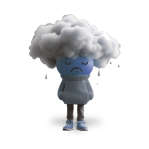 Sad Emoji Under Rain Cloud PowerPoint clipart graphic preview.