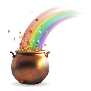 Pot of Gold at Rainbow's End PowerPoint clipart graphic preview.