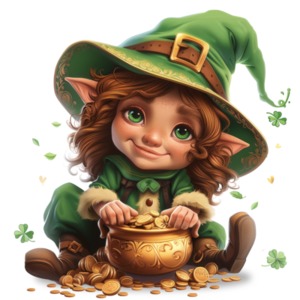 Leprechaun Counting Gold PowerPoint clipart graphic preview.