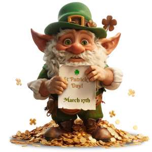 St Patrick's Leprechaun Holding Sign Customizable PowerPoint clipart graphic preview.