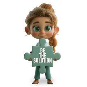Girl Holding Puzzle Piece Customizable PowerPoint clipart graphic preview.
