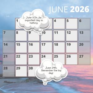 Calendar For June Customizable PowerPoint clipart graphic preview.