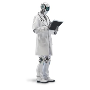 Ai Robot Doctor Holding Tablet PowerPoint clipart graphic preview.