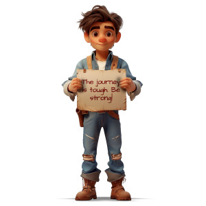 Young Traveler Holding Sign Customizable PowerPoint clipart graphic preview.