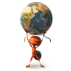 Mighty Ant and Earth PowerPoint clipart graphic preview.