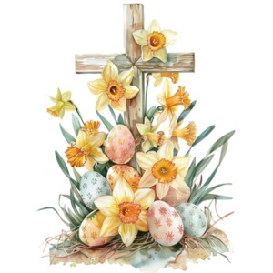 Spring Easter Cross PowerPoint clipart graphic preview.