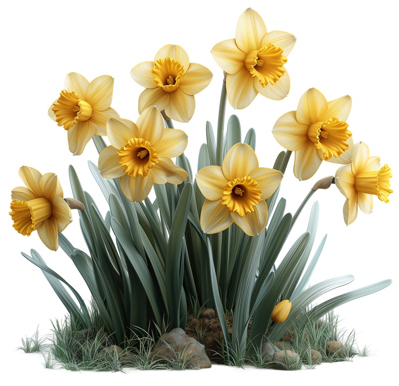 High-resolution clipart illustration of Group of Daffodils, designed for environmental education decks, outdoor recreation marketing, and conservation awareness campaigns.