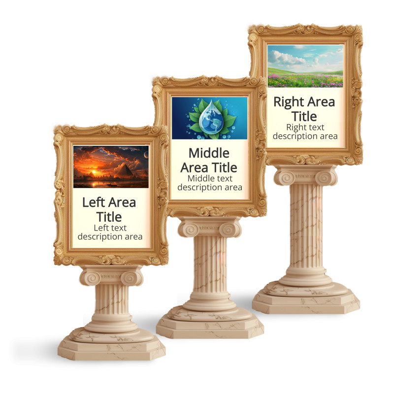 High-resolution customizable clipart of Picture Frames on Pillars Clipart, designed for corporate project kickoff meetings, creative strategy brainstorming, and innovative product development pitches.