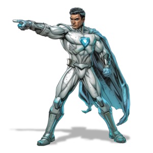 Superhero Pointing PowerPoint clipart graphic preview.