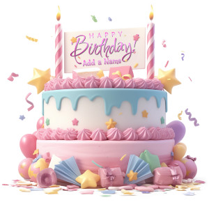 Birthday Cake Customizable PowerPoint clipart graphic preview.