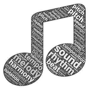 Music Note Word Cloud Customizable PowerPoint clipart graphic preview.