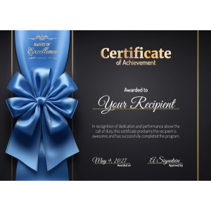 Blue Ribbon Certificate Customizable PowerPoint clipart graphic preview.