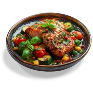 Grilled Salmon with Vegetables PowerPoint clipart graphic preview.