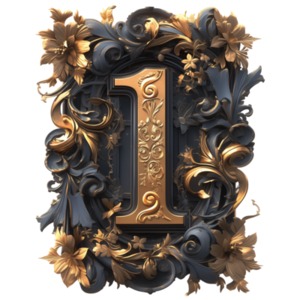Number One with Floral Scrollwork PowerPoint clipart graphic preview.