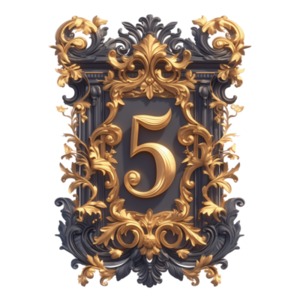 Ornate Number Five With Floral Scrollwork PowerPoint clipart graphic preview.