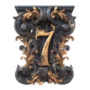 Ornate Floral and the Number Seven - PowerPoint clipart graphic preview.