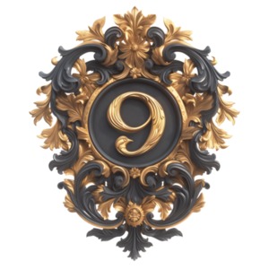 Ornate Decorative Number Nine PowerPoint clipart graphic preview.
