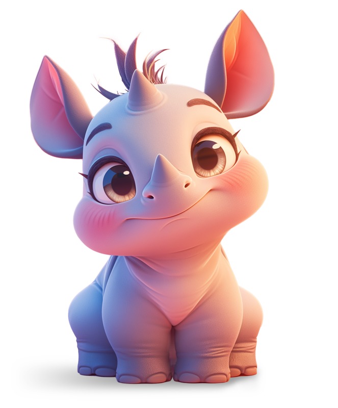 High-resolution clipart illustration of Cute Rhino Animal Clipart, designed for environmental education decks, outdoor recreation marketing, and conservation awareness campaigns.