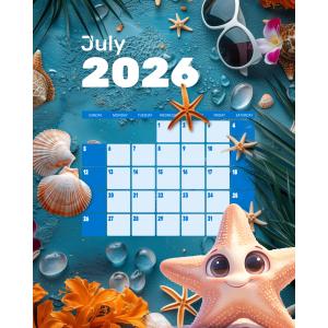 Summer Beach Calendar for July Customizable PowerPoint clipart graphic preview.