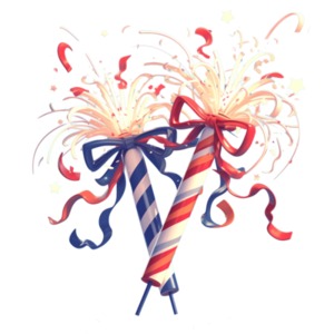 Fourth of July Stylized Fireworks PowerPoint clipart graphic preview.