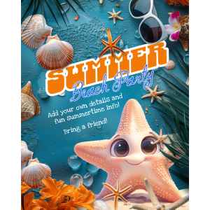 Summer Beach Party Invite Customizable PowerPoint clipart graphic preview.
