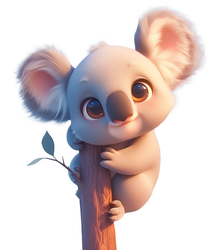 High-resolution clipart illustration of Cute Storybook Koala Clipart, designed for environmental education decks, outdoor recreation marketing, and conservation awareness campaigns.