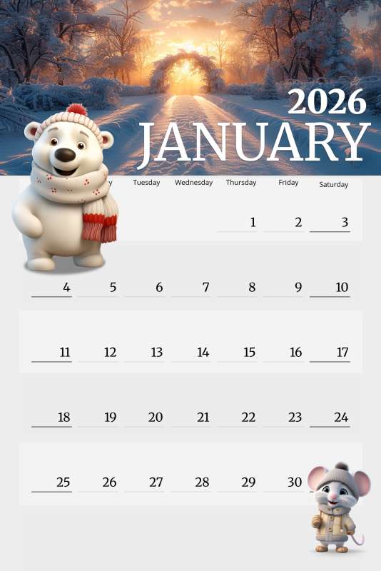 High-resolution customizable clipart of Winter Themed Calendar, designed for seasonal marketing campaigns, corporate event presentations, and holiday promotions.