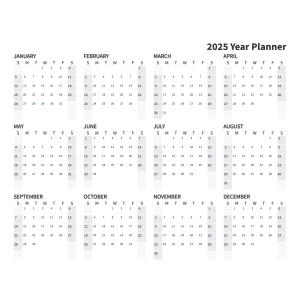 Printable 2025 Year Calendar Customizable PowerPoint clipart graphic preview.