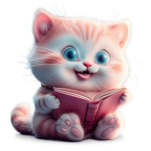 Kitten Reading Book PowerPoint clipart graphic preview.