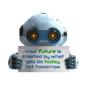 Robot Holding Sign - Customizable PowerPoint clipart graphic preview.