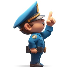 Cartoon Officer Pointing Up PowerPoint clipart graphic preview.