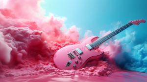 Dreamy Pink Guitar Scene PowerPoint clipart graphic preview.