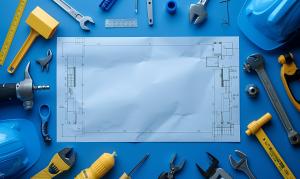 Construction Tools and Blueprint PowerPoint clipart graphic preview.