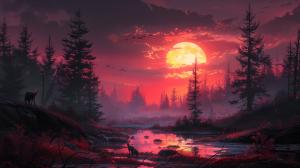 Serene Sunset Landscape PowerPoint clipart graphic preview.